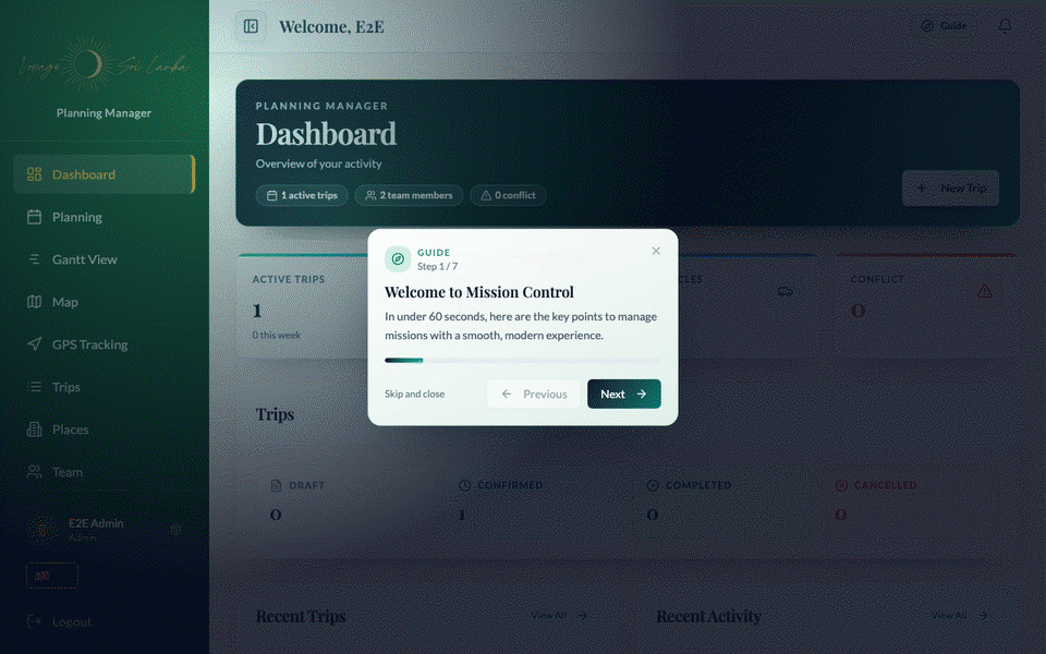 Voyage O Sri Lanka — démonstration web admin